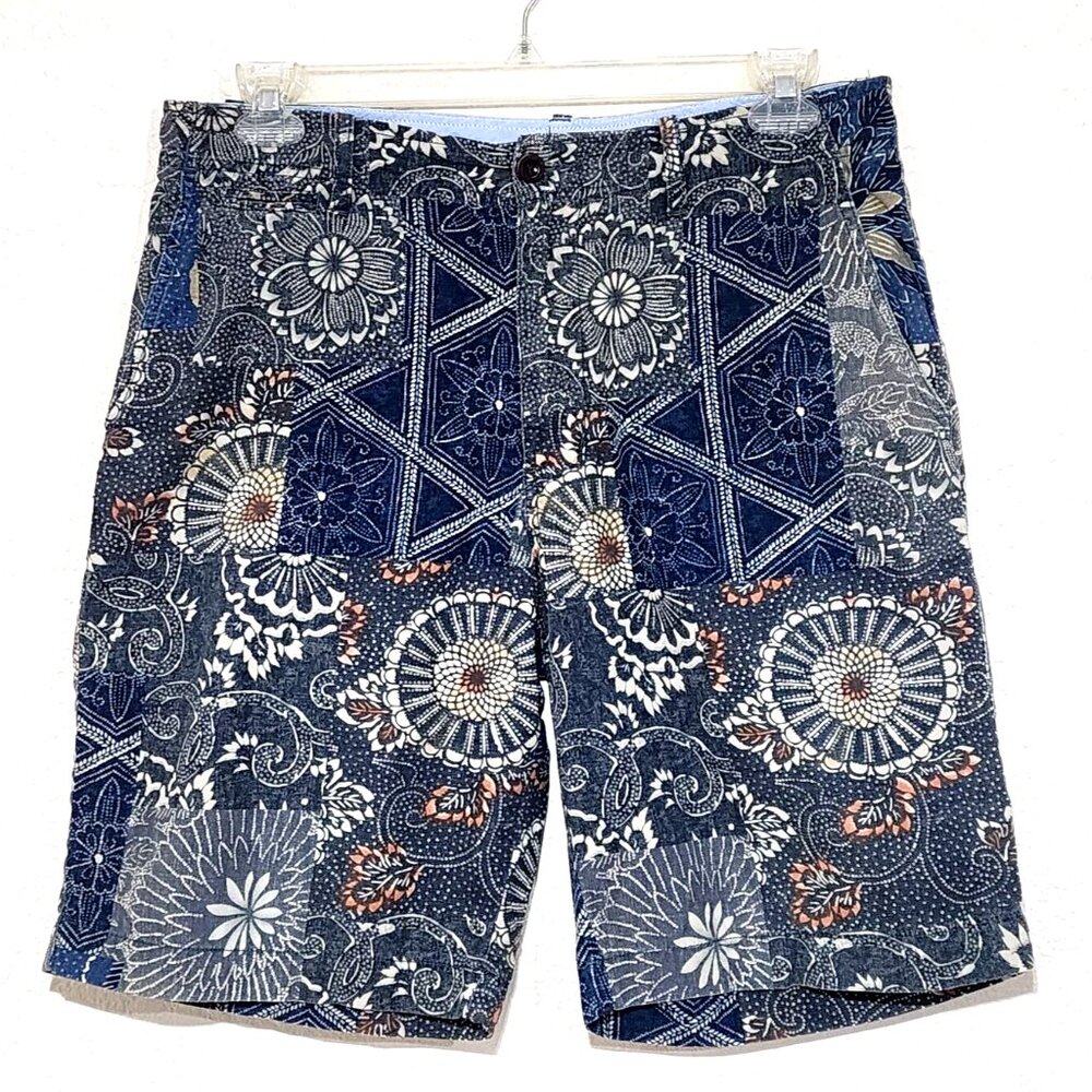 J. Crew Field Short Blue Gray Medallion Pockets 10.25" Inseam Floral